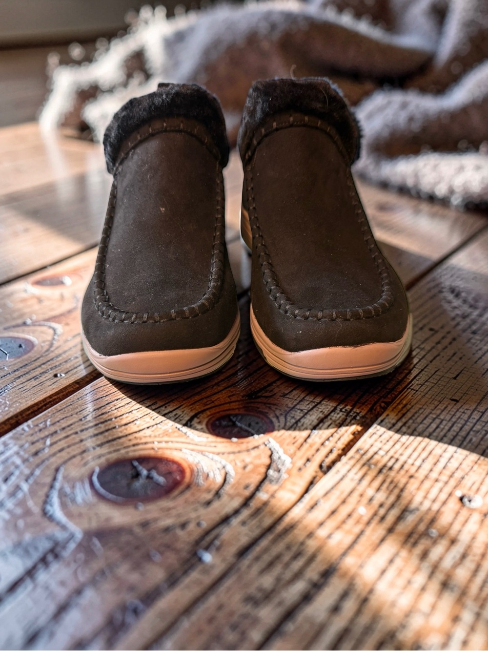 Ryka Brown Faux-Fur Trim Slip-On Ankle Booties